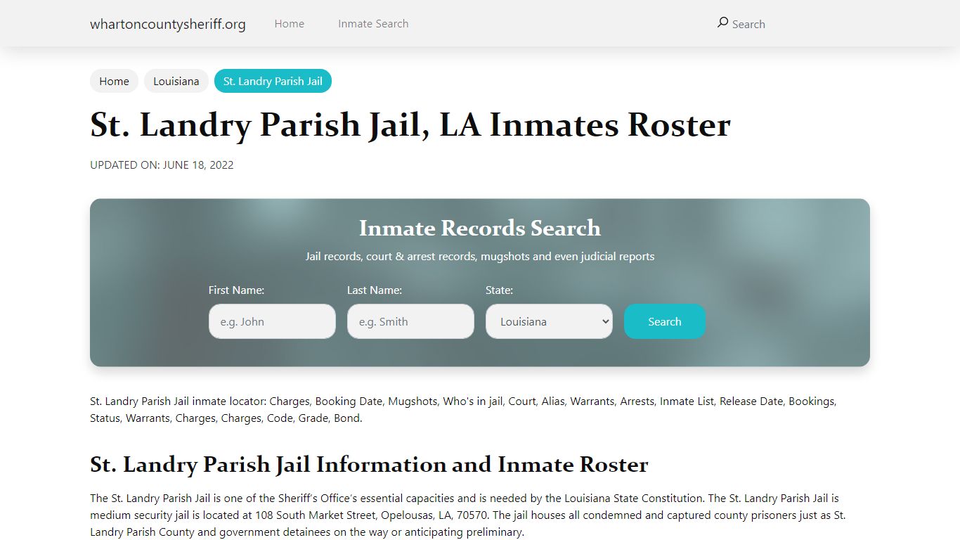 St. Landry Parish Jail, LA Jail Roster, Name Search