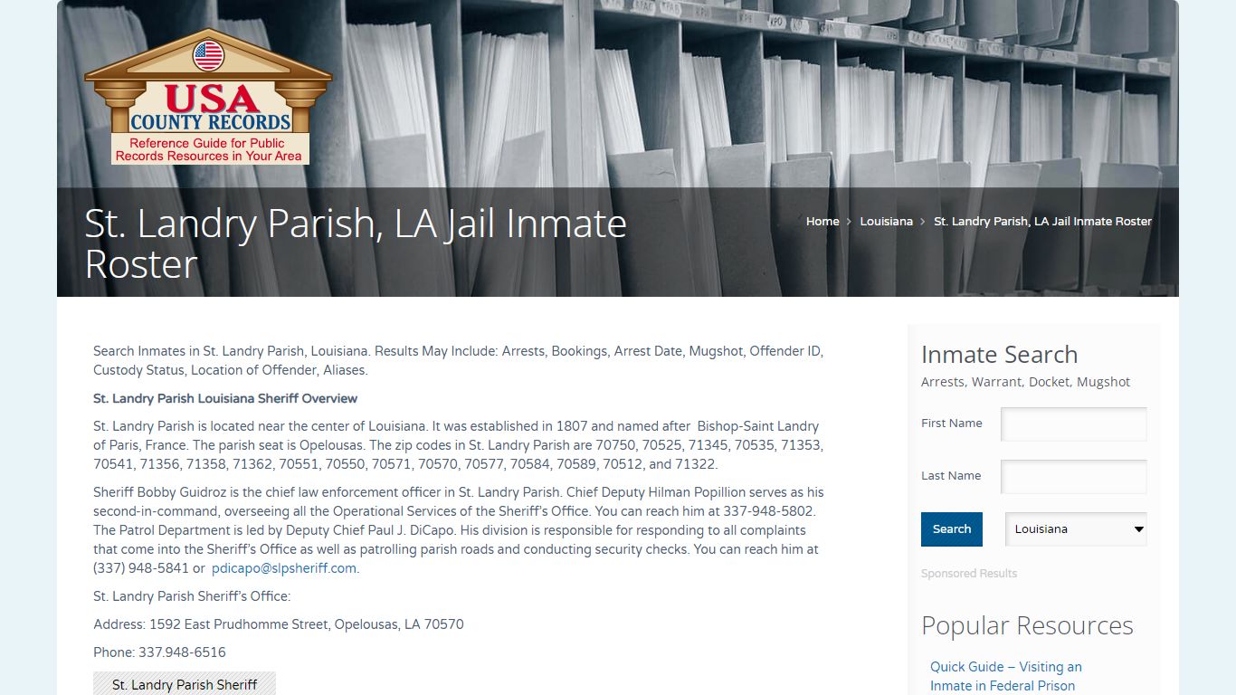 St. Landry Parish, LA Jail Inmate Roster | Name Search