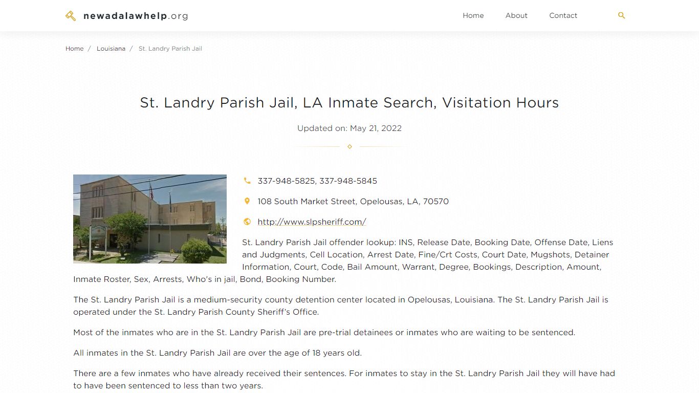 St. Landry Parish Jail, LA Inmate Search, Visitation Hours