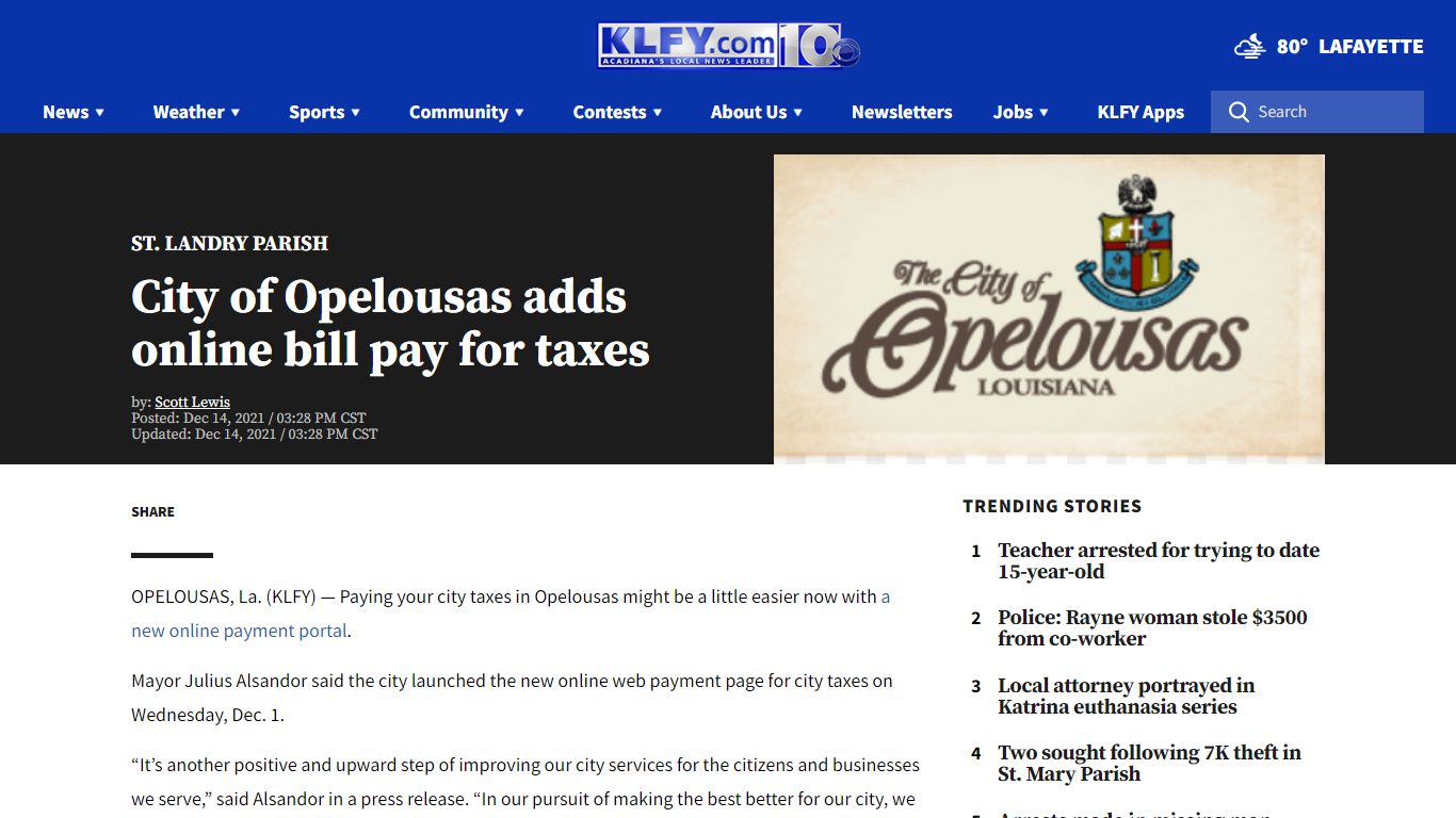 City of Opelousas adds online bill pay for taxes